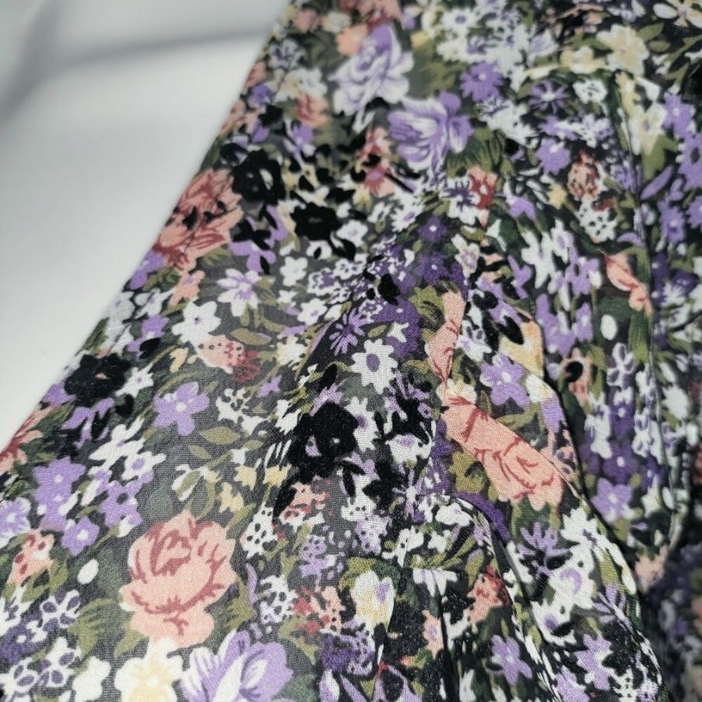 Noella Whimsy Fluttery Twee Ruffle Velvet Burnout Faux Wrap Sheer Dress S - Picture 6 of 13